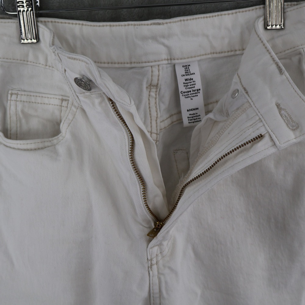 &DENIM Wide Leg Cropped High Waist Jeans Womens 2 White Preppy Casual Nautical‎ - Picture 4 of 16